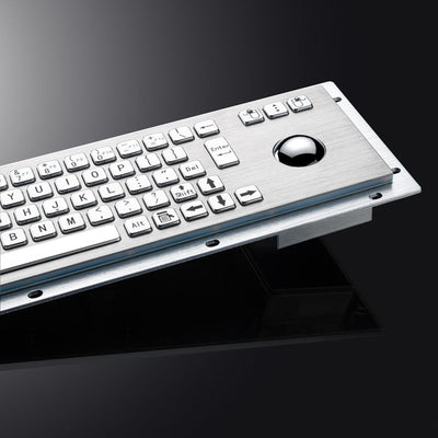 D-8635G-S Rugged IP65 Waterproof Panel Mount USB Wired Stainless Steel Industrial Metal Keyboard With Steel Trackball
