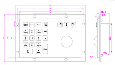 D-8305 18 Keys Rugged Vandal-Proof Industrial Keyboard Metal Numeric Keypad with Trackball