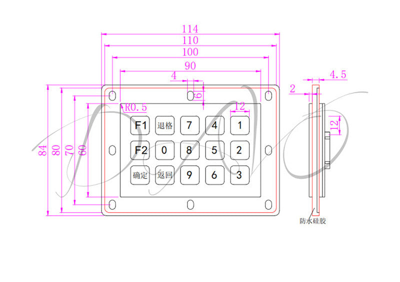 D-8218B 15 Keys IP65 Waterproof Stainless Steel Metal Industrial Keypad Use For Outdoor Self-service Kiosk