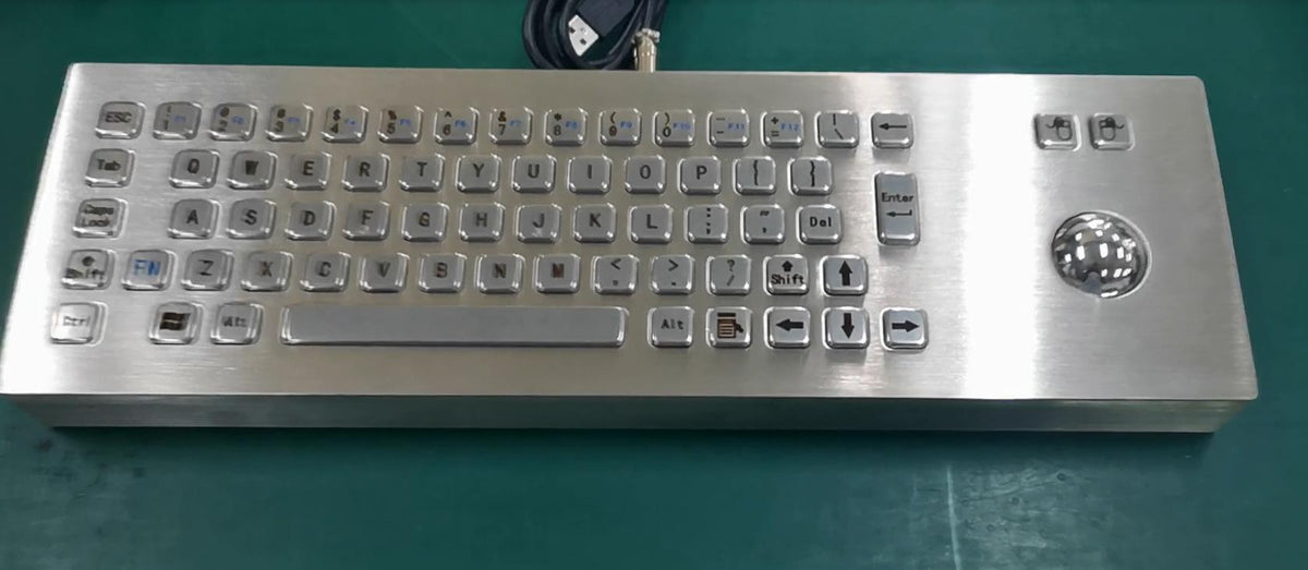 D-8603 Desk Compact Desktop Style Stainless Steel Keyboard with Integrated Trackball