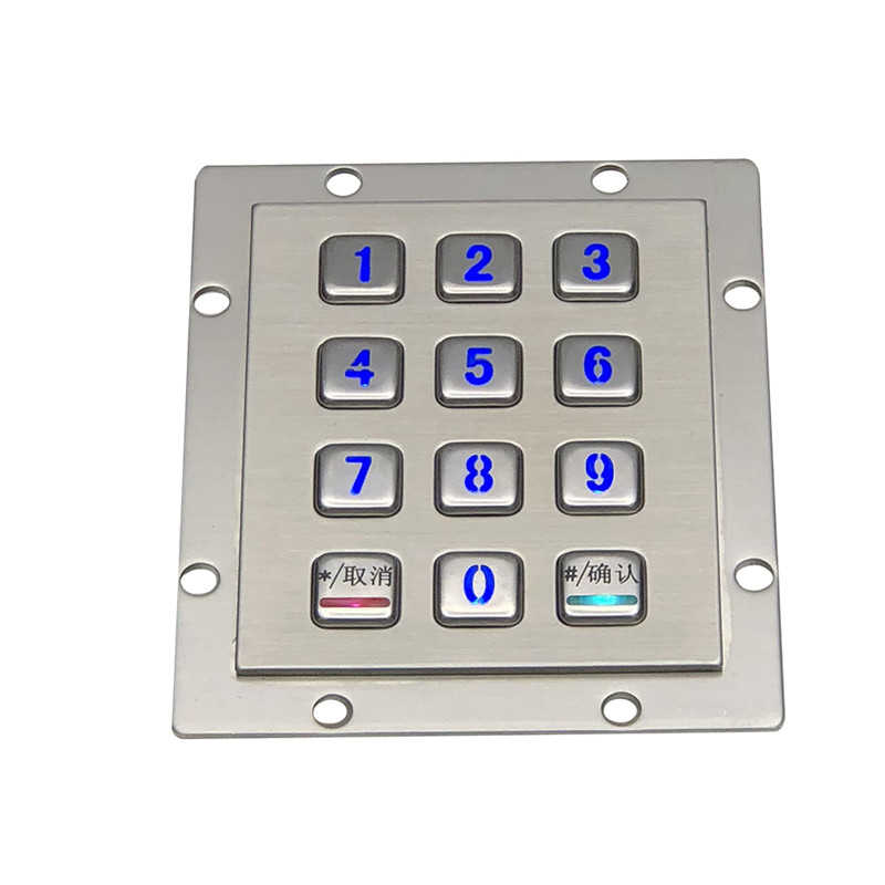 D-8208E Panel Mount Numeric Backlit Metal Keypad With 12 Illuminated Keys For Access Control System