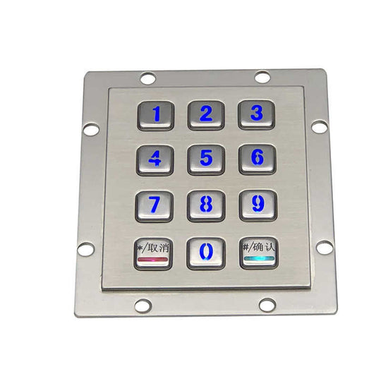 D-8208E Panel Mount Numeric Backlit Metal Keypad With 12 Illuminated Keys For Access Control System