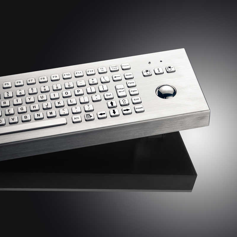 D-8606-DESK Customizable Layout Ruggedized Waterproof And Vandalproof Industrial Desktop Metal Keyboard With 38mm Trackball