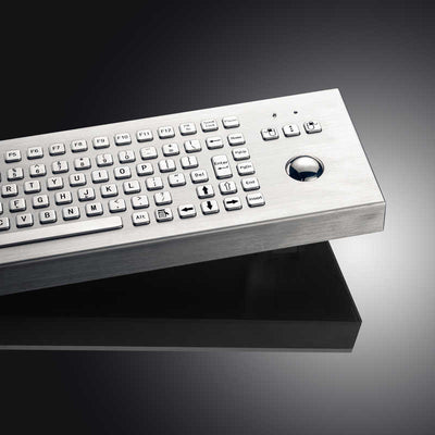 D-8606-DESK Customizable Layout Ruggedized Waterproof And Vandalproof Industrial Desktop Metal Keyboard With 38mm Trackball