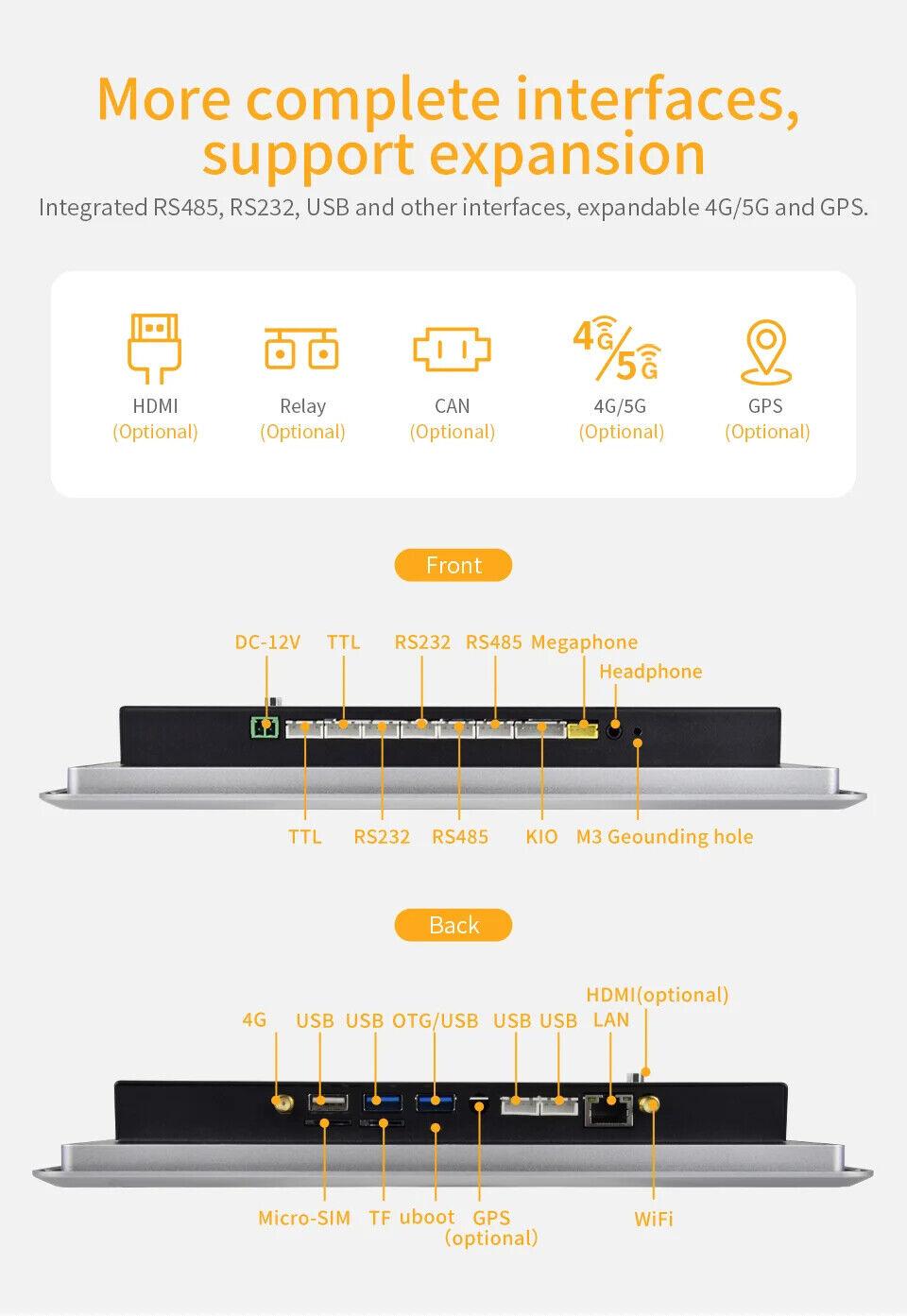10.1" A133P 2x INT SPK All in One HMI Android Panel PC, IPS, ABS Larger Frame