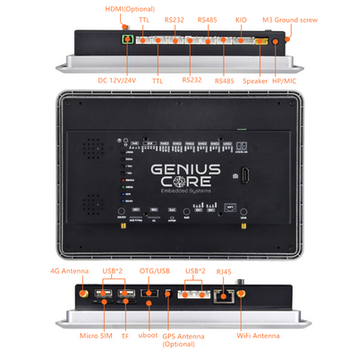 10.1" RK3576S 2x INT SPK All in One HMI Android Panel PC, IPS, ABS Larger Frame