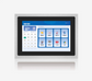 Touchscreen monitor with user interface on a white background