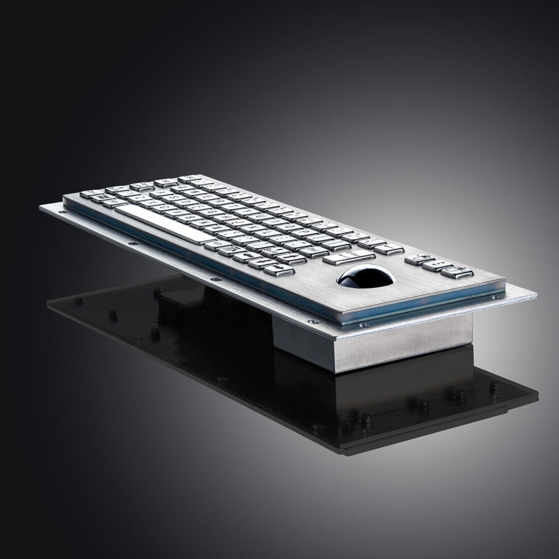 D-8635G-S Rugged IP65 Waterproof Panel Mount USB Wired Stainless Steel Industrial Metal Keyboard With Steel Trackball