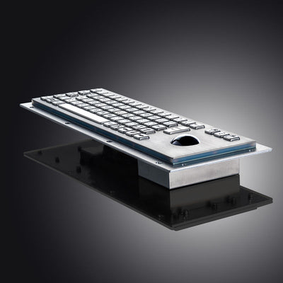 D-8635G-S Rugged IP65 Waterproof Panel Mount USB Wired Stainless Steel Industrial Metal Keyboard With Steel Trackball
