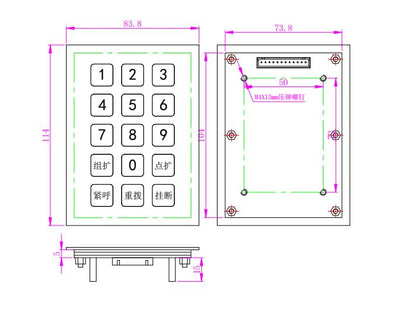 D-8225 3X5 15 Keys Stainless steel Metal Kiosk Keyboard Customizable Numeric Keypad