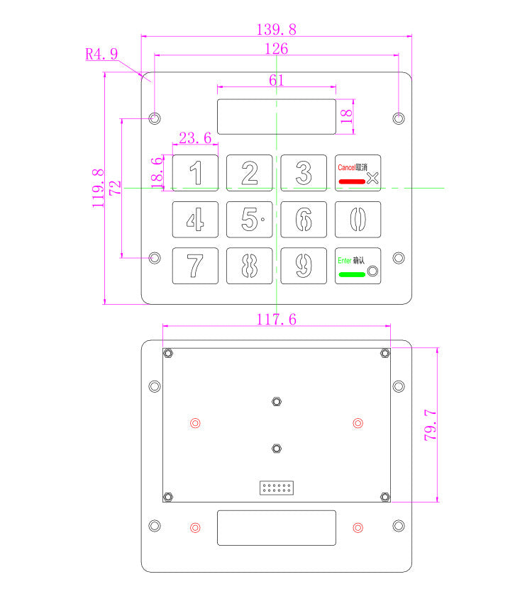 D-8221 12 keys top mount metal keypad with LCD display frame for access parking system