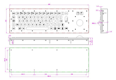 D-8603 Desk Compact Desktop Style Stainless Steel Keyboard with Integrated Trackball