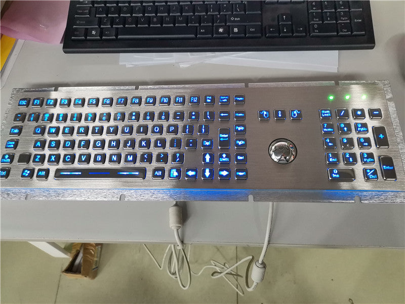 D-8605-BG 106 keys Industrial Backlight keyboard with Trackball mouse