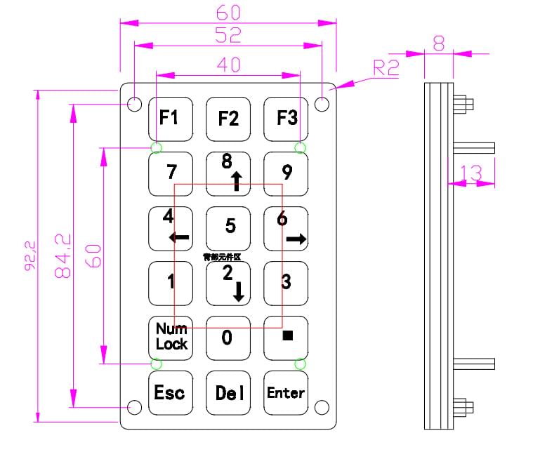 D-8292 18 Keys Rugged Vandal Proof Keyboard Backlight Metal Industrial Numeric Keypad