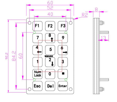 D-8292 18 Keys Rugged Vandal Proof Keyboard Backlight Metal Industrial Numeric Keypad