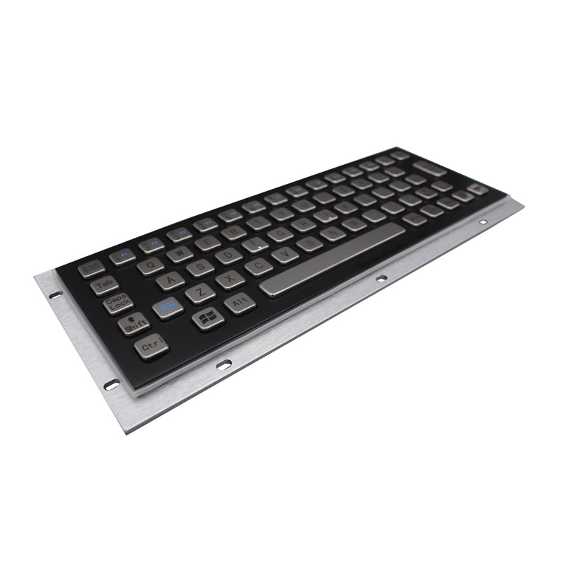 D-8601B-S 65 Keys Vandal Proof Panel Mount Industrial Keyboard With Black Panel and Sliver Button