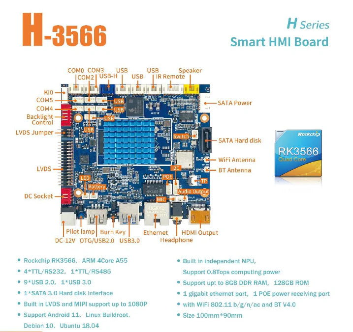 10.1″ Open Frame Android Panel PC RK3566 – Industrial Embedded Display Platform | H-3566