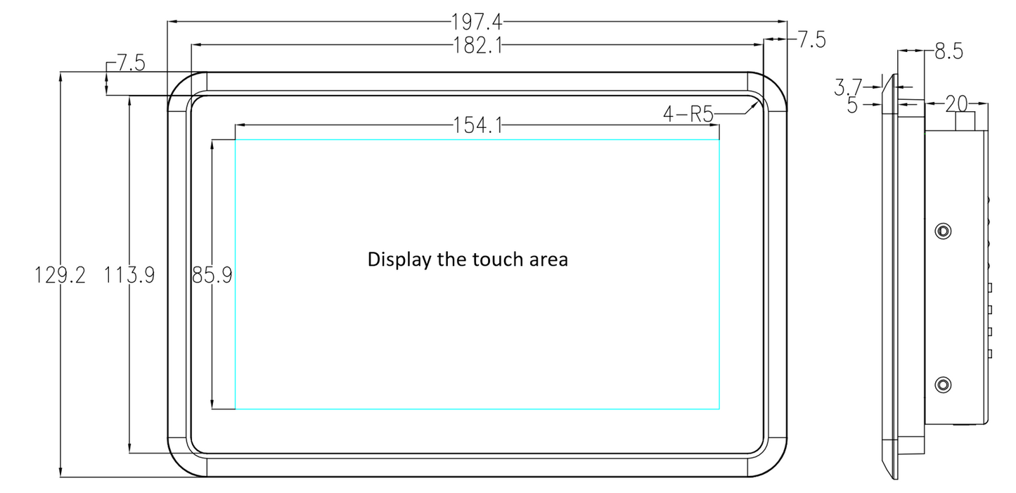 7" RK3288 2x INT SPK All in One HMI Android Panel PC, IPS, ABS Larger Frame