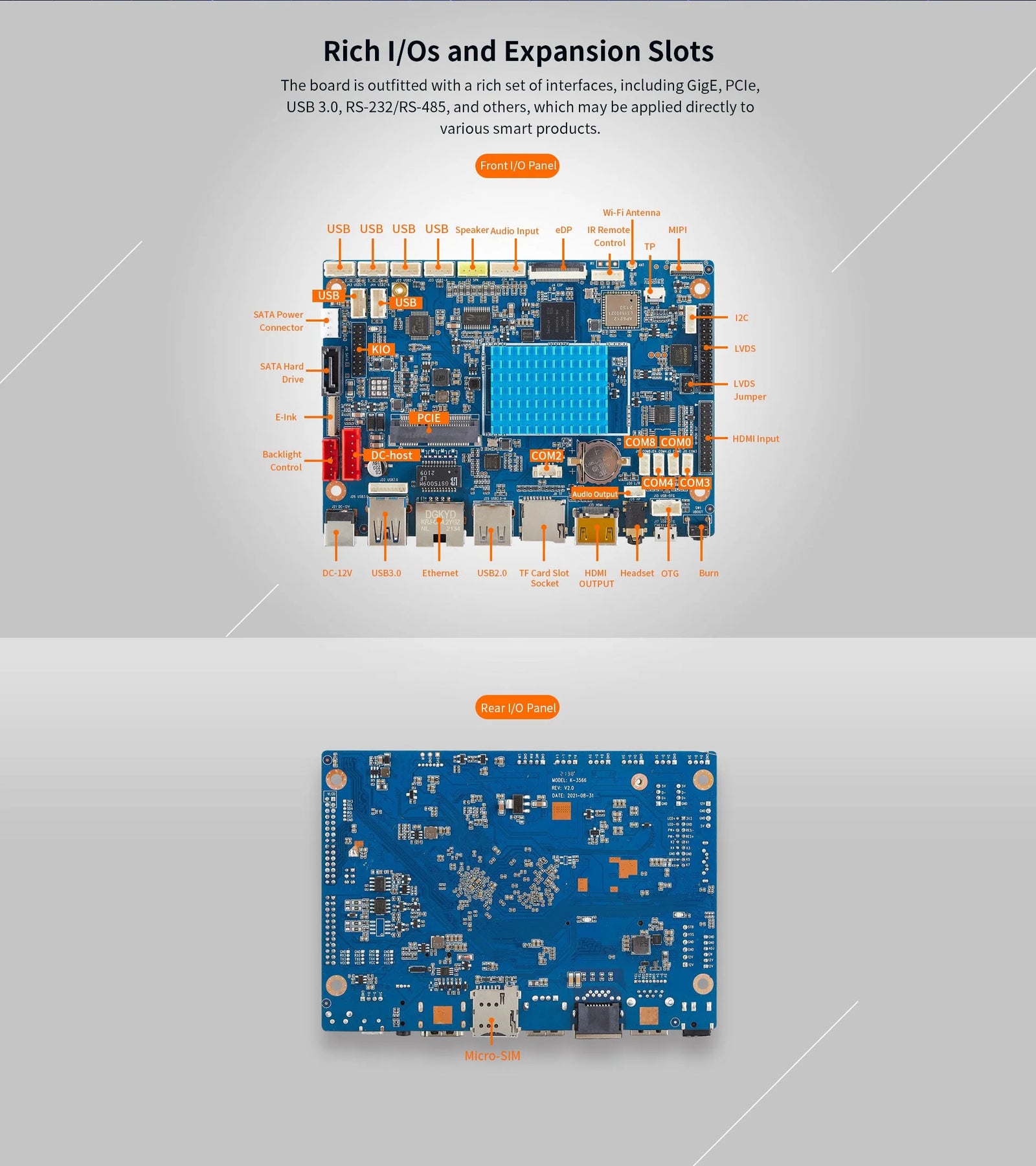 7″ Android Panel PC RK3566 – Open Frame Industrial HMI Board | K-3566