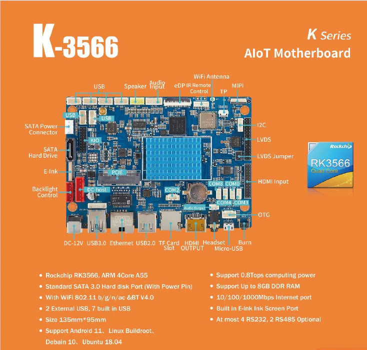 7″ Android Panel PC RK3566 – Open Frame Industrial HMI Board | K-3566