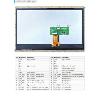 K116E 11.6" eDP FHD LCD Display with Capacitive Touch- 1920x1080 Resolution