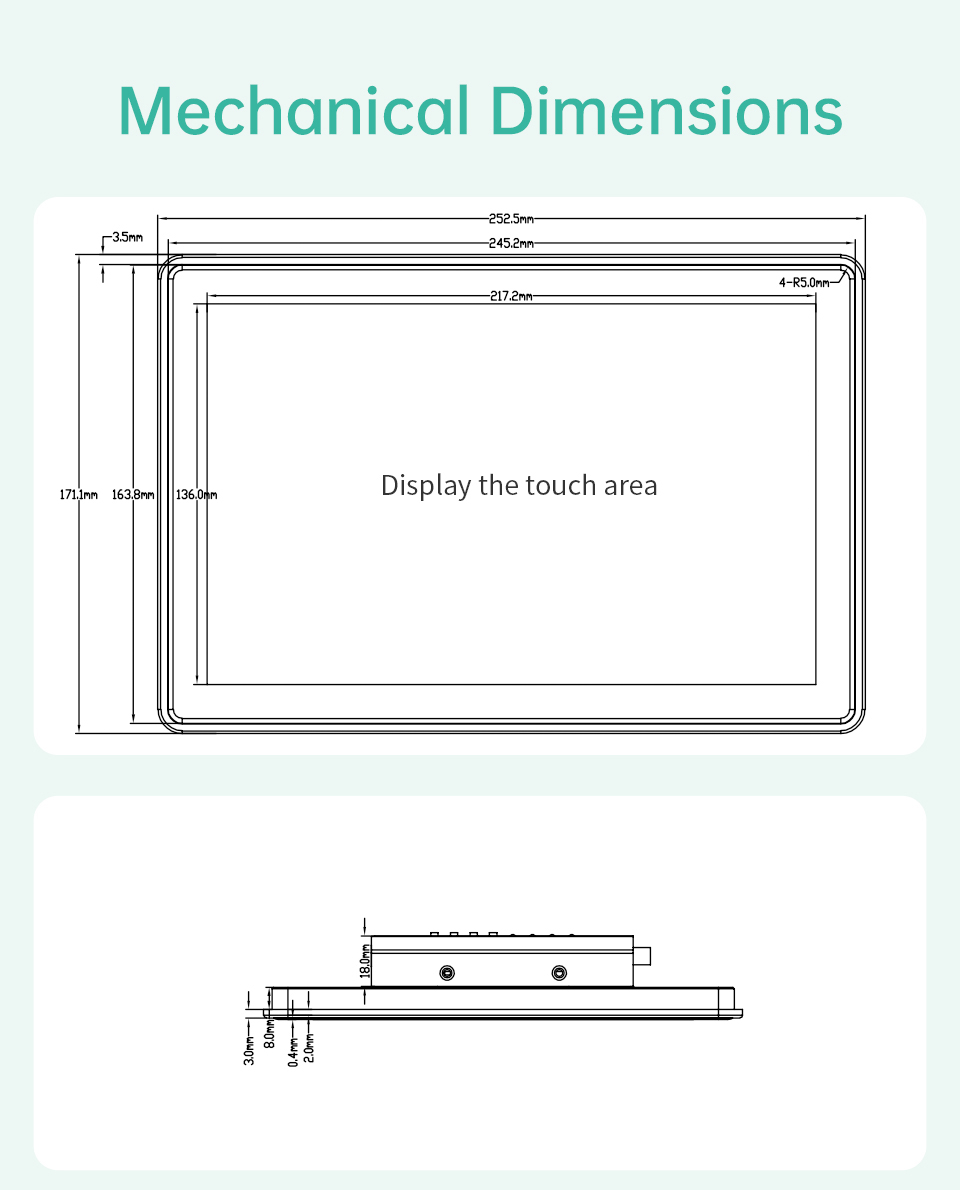 10.1" RK3288 All in One HMI Android Panel PC, IPS, AL Frame