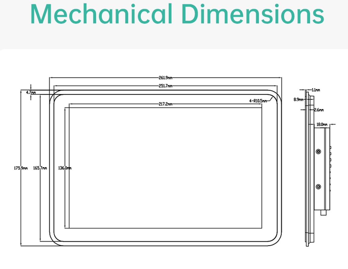 10.1" RK3576S All in One HMI Android Panel PC, IPS, ABS Frame