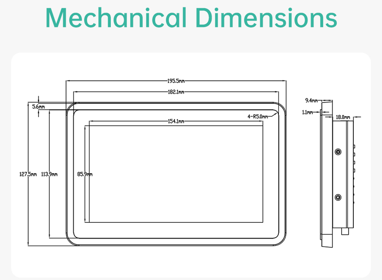 7" RK3576S All in One HMI Android Panel PC, IPS, ABS Frame