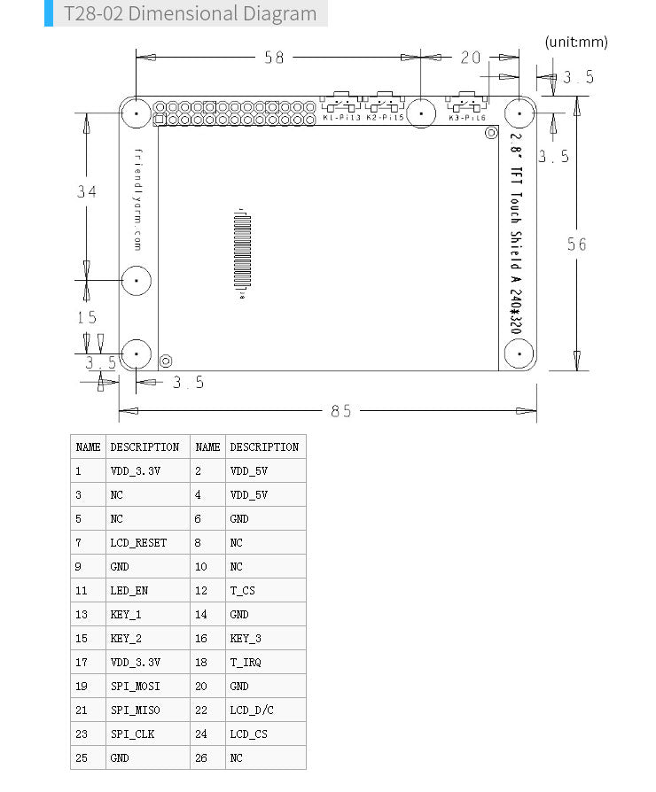 2.8″ SPI TFT LCD | Resistive Touch | 320×240 | SPI Interface | User Keys