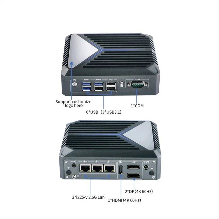Intel Celeron J6412 Fanless Aluminum Industrial Mini PC – DDR4, 3× LAN, 1× COM