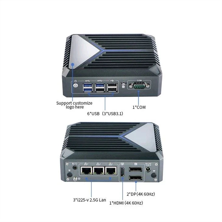 Intel Celeron J6412 Fanless Aluminum Industrial Mini PC – DDR4, 3× LAN, 1× COM