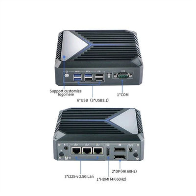 Intel Celeron J6412 Fanless Aluminum Industrial Mini PC – DDR4, 3× LAN, 1× COM