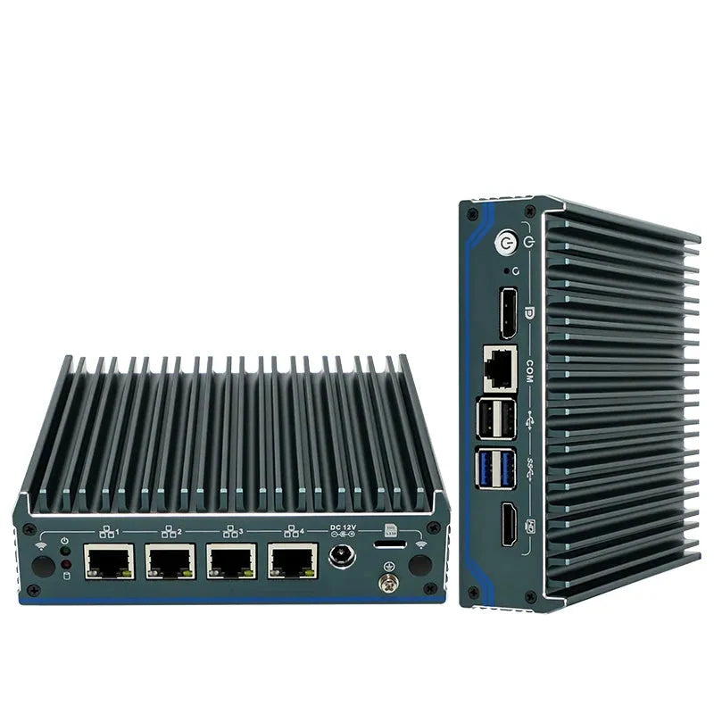 Intel Processor N100 Fanless Aluminum Industrial Mini PC – DDR4, 4× LAN, 1× COM