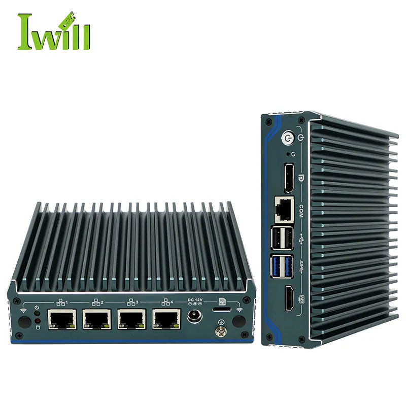 Intel Processor N100 Fanless Aluminum Industrial Mini PC – DDR4, 4× LAN, 1× COM