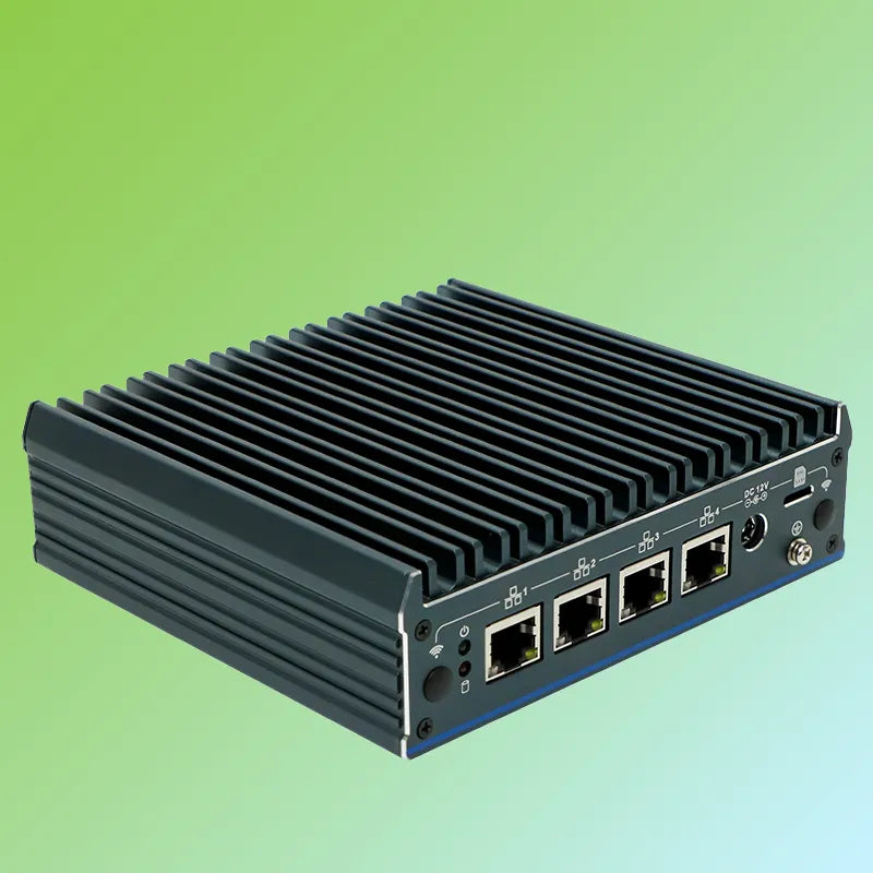 Intel Processor N100 Fanless Aluminum Industrial Mini PC – DDR4, 4× LAN, 1× COM