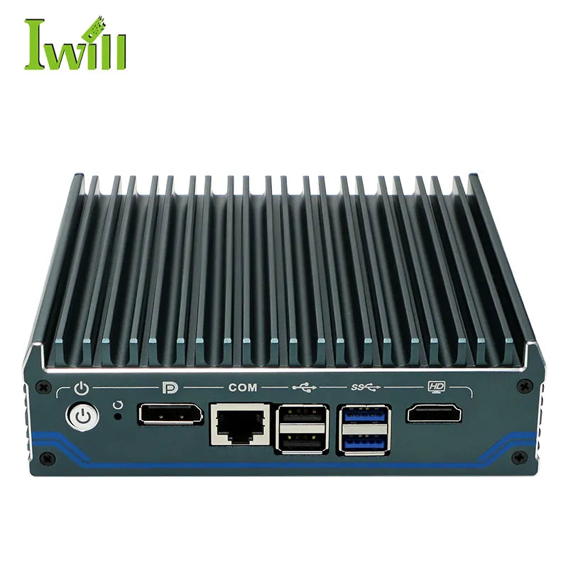 Intel Processor N100 Fanless Aluminum Industrial Mini PC – DDR4, 4× LAN, 1× COM