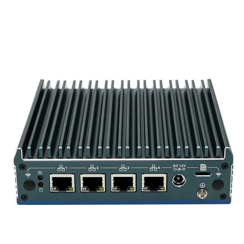 Intel Processor N100 Fanless Aluminum Industrial Mini PC – DDR4, 4× LAN, 1× COM