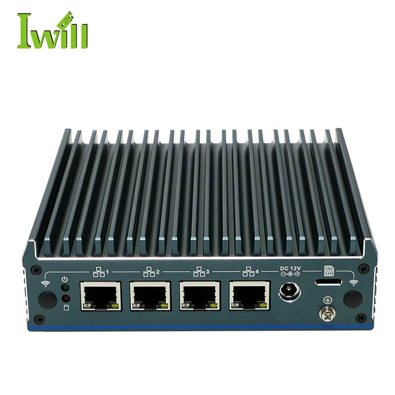 Intel Processor N100 Fanless Aluminum Industrial Mini PC – DDR4, 4× LAN, 1× COM