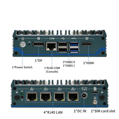 Intel Processor N100 Fanless Aluminum Industrial Mini PC – DDR4, 4× LAN, 1× COM