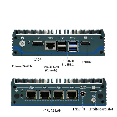 Intel Processor N100 Fanless Aluminum Industrial Mini PC – DDR4, 4× LAN, 1× COM