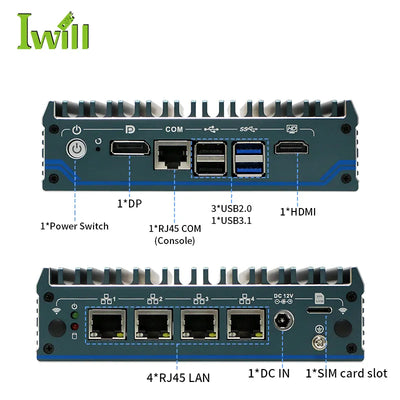 Intel Processor N100 Fanless Aluminum Industrial Mini PC – DDR4, 4× LAN, 1× COM