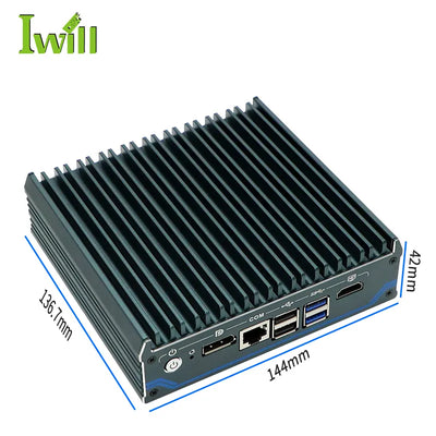 Intel Processor N100 Fanless Aluminum Industrial Mini PC – DDR4, 4× LAN, 1× COM