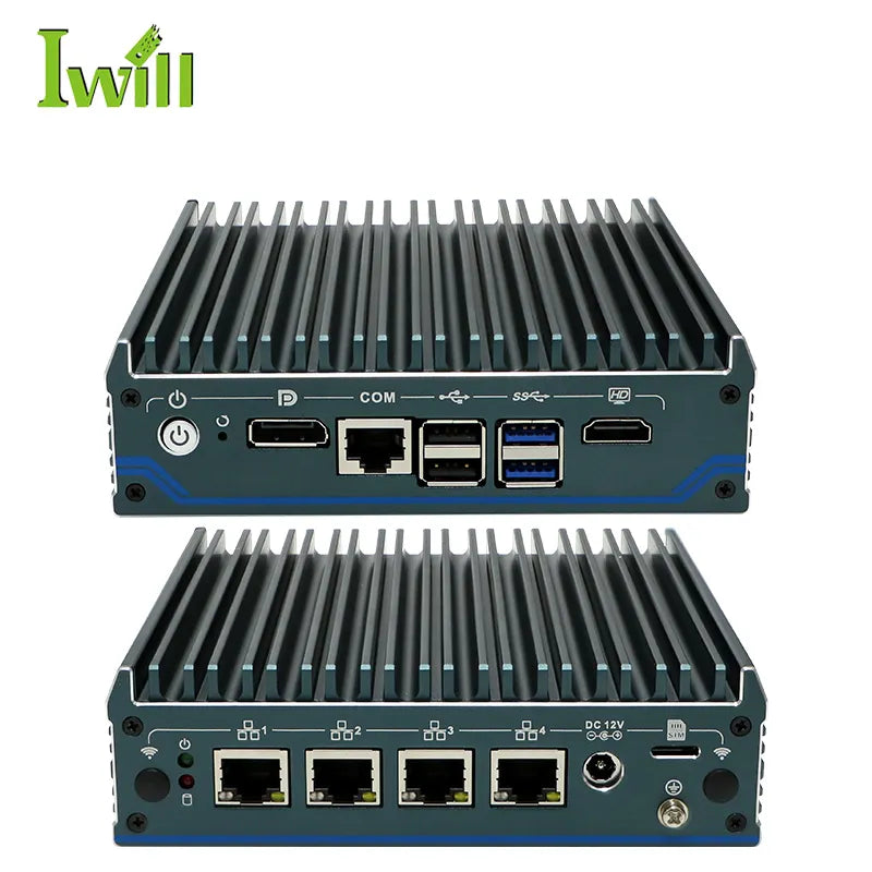 Intel Processor N100 Fanless Aluminum Industrial Mini PC – DDR4, 4× LAN, 1× COM