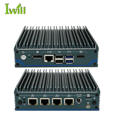 Intel Processor N100 Fanless Aluminum Industrial Mini PC – DDR4, 4× LAN, 1× COM