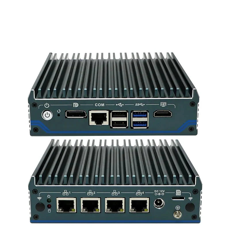 Intel Processor N100 Fanless Aluminum Industrial Mini PC – DDR4, 4× LAN, 1× COM