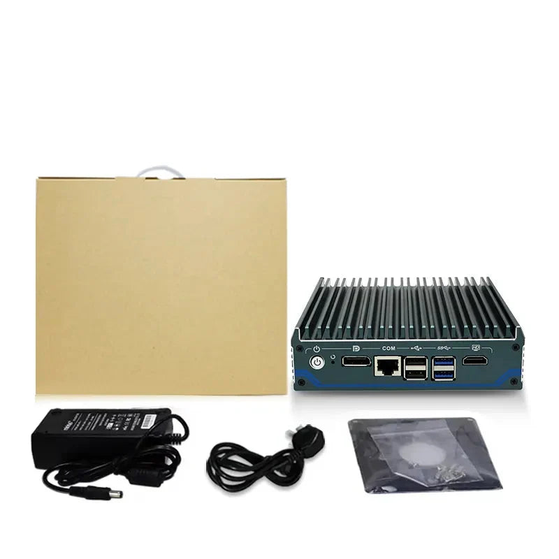 Intel Processor N100 Fanless Aluminum Industrial Mini PC – DDR4, 4× LAN, 1× COM