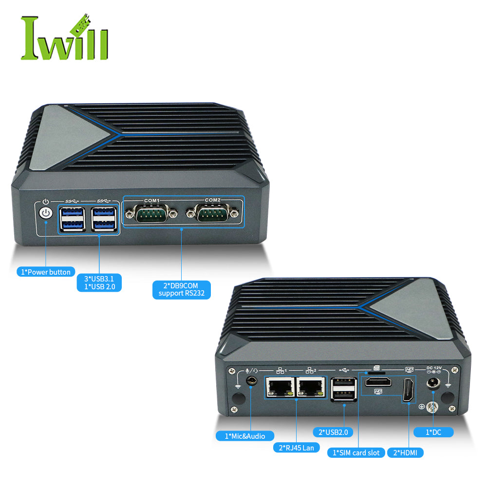 Intel Processor N100 Fanless Aluminum Industrial Mini PC – DDR4, Dual LAN, 2× COM