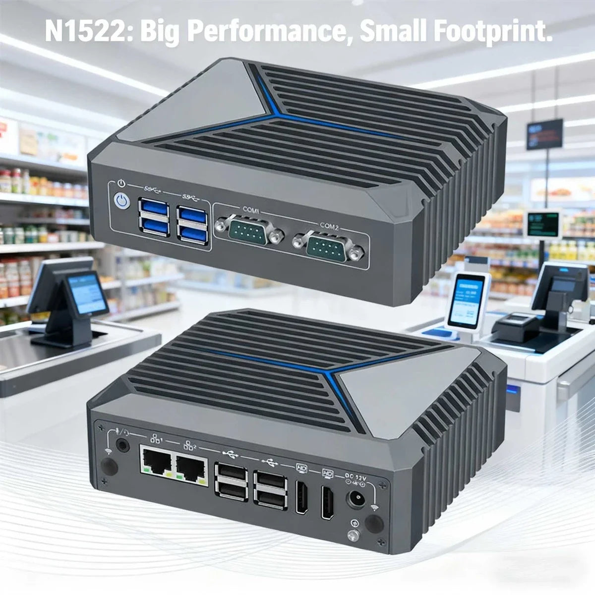 Intel Processor N150 Fanless Aluminum Industrial Mini PC – DDR5, Dual LAN, 2× COM