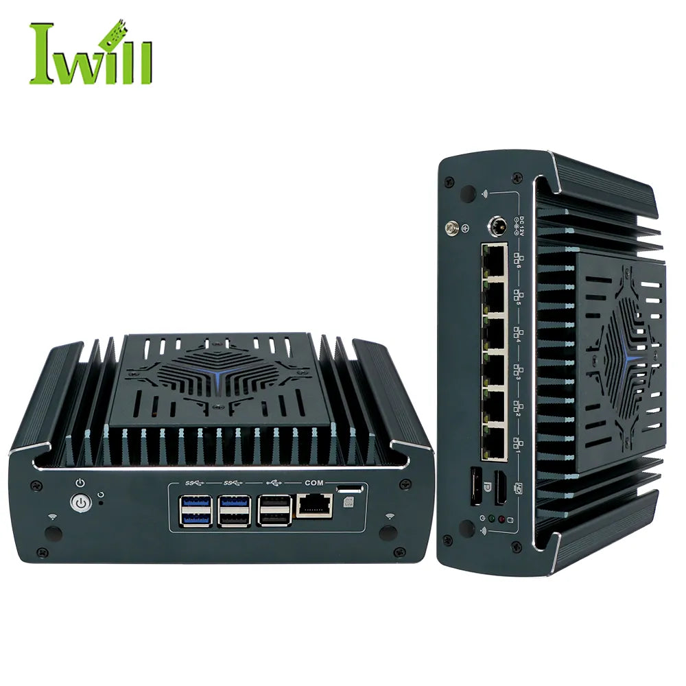 Intel Core i5-1235U Fanless Aluminum Industrial Mini PC – DDR4, 6× LAN, 1× COM