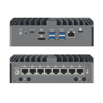 Intel Core Ultra 5 125U Fanless Aluminum Industrial Mini PC – DDR5, 8× LAN, 1× COM